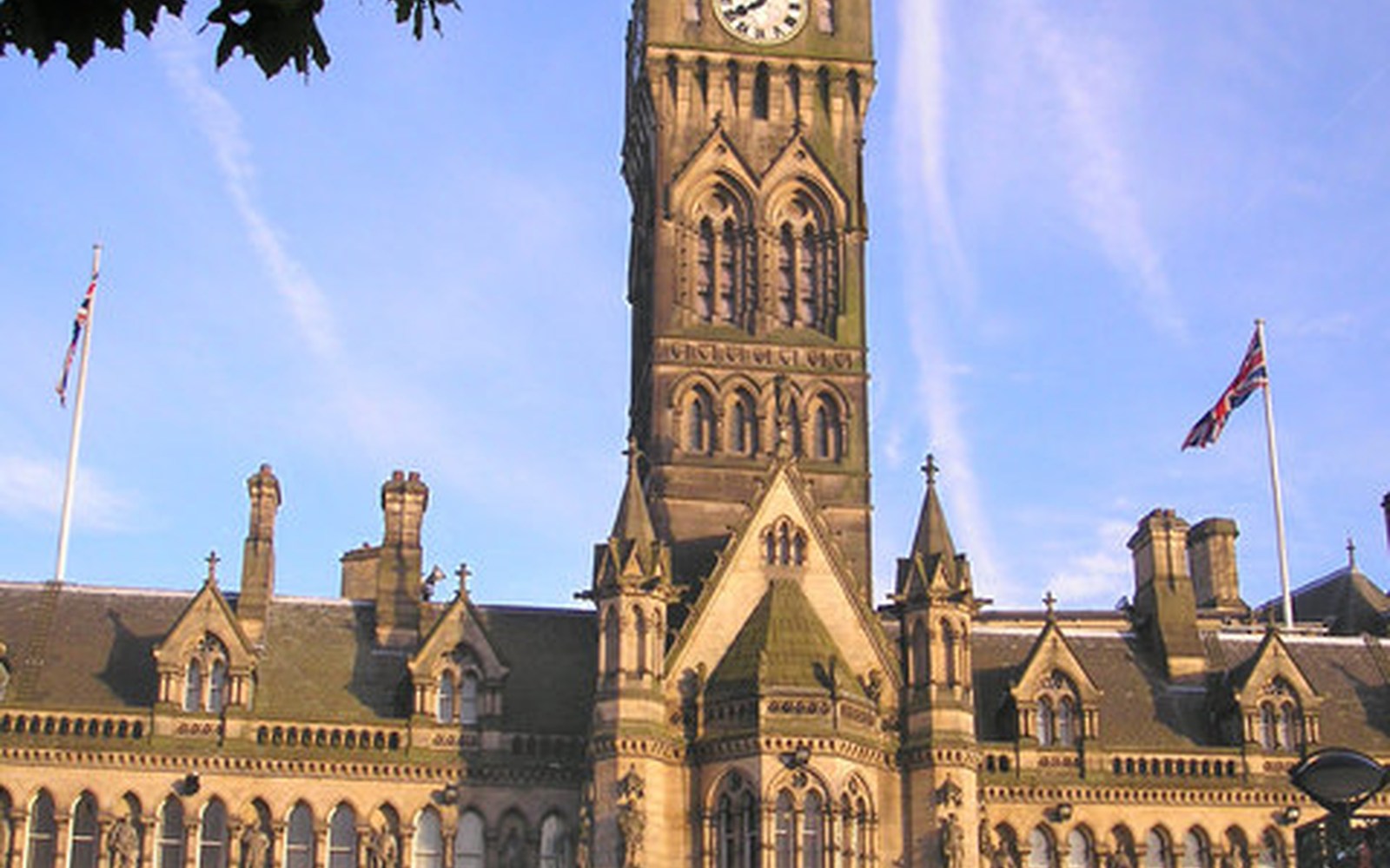 Bradford City Hall and its ornate clock tower